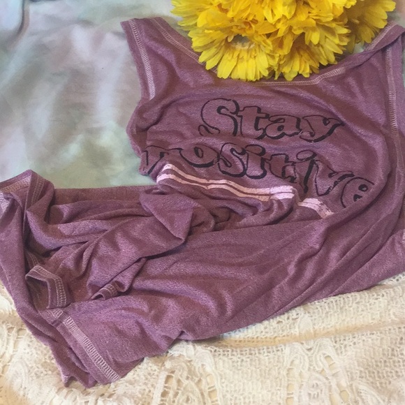 ❌DONATED❌Plum Purple Stay Positive Graphic Tank Top - Picture 7 of 8